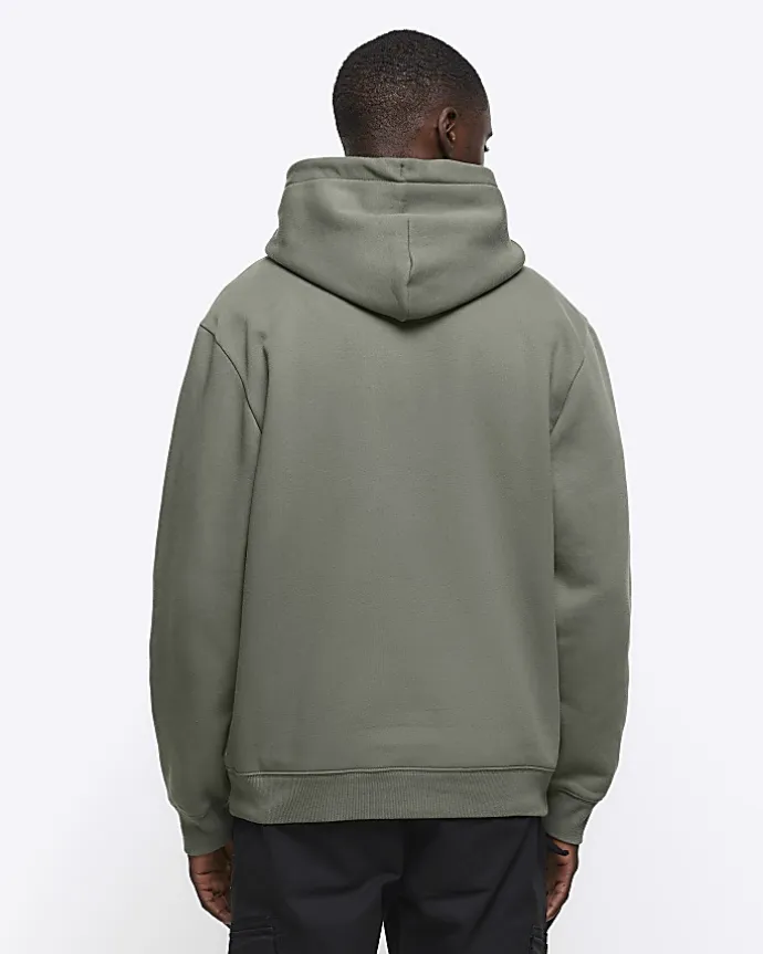 Green regular fit plain hoodie