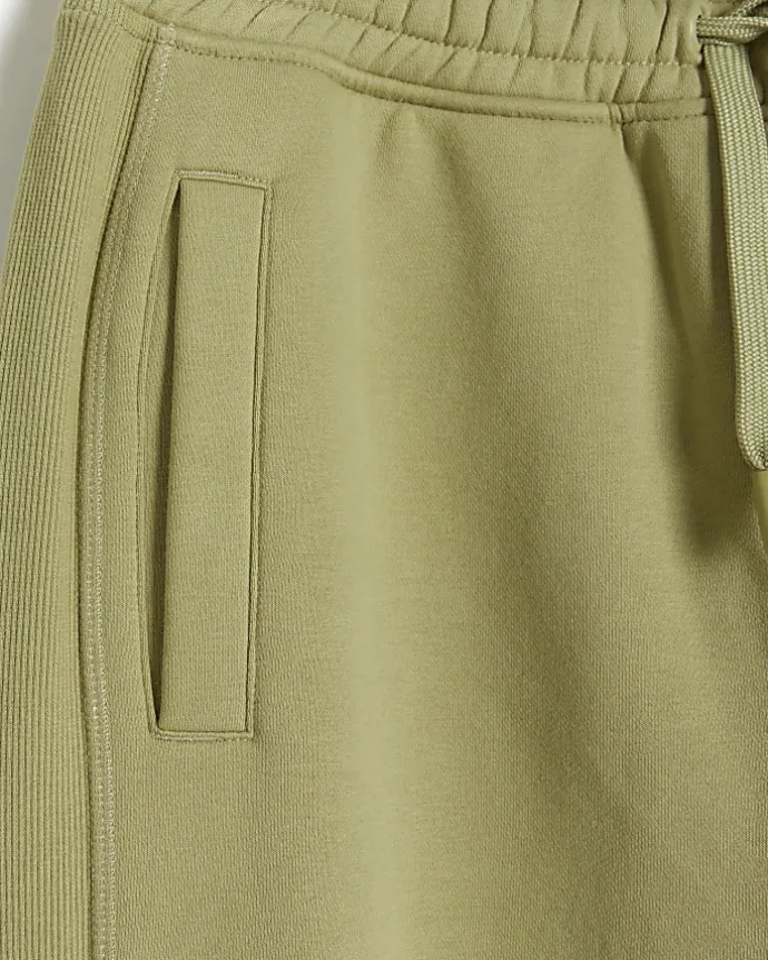 Green regular fit rib panel joggers