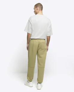 Green regular fit rib panel joggers