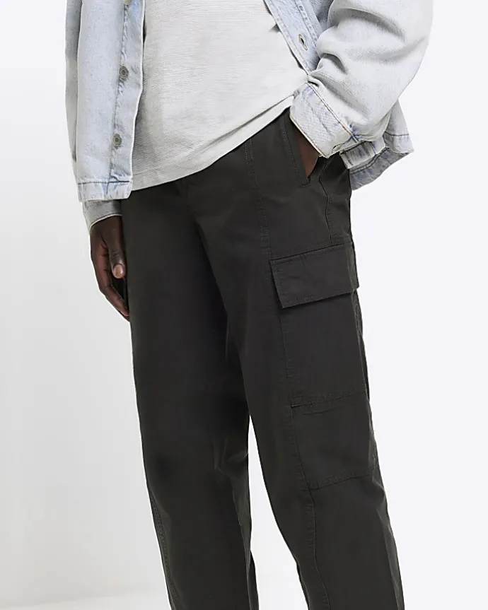Green regular fit seam cargo trousers