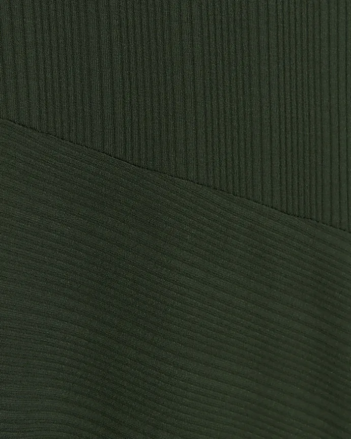 Green rib asymmetric bodycon midi dress
