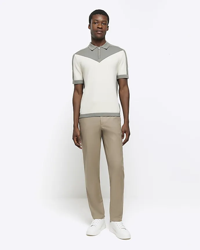 Green slim fit colour block knit polo