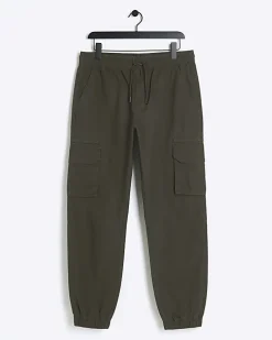 Green slim fit ripstop cargo trousers