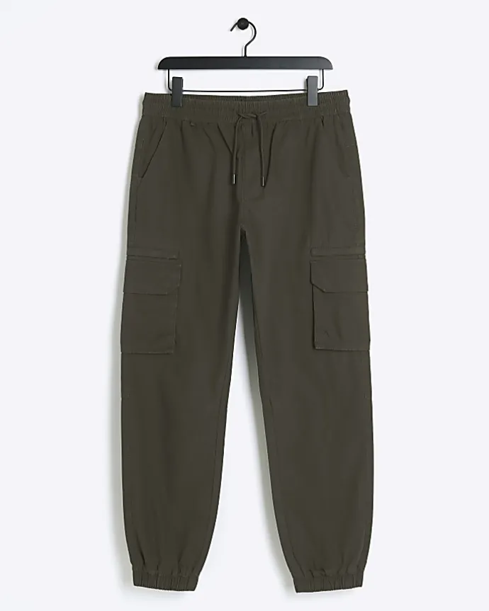 Green slim fit ripstop cargo trousers