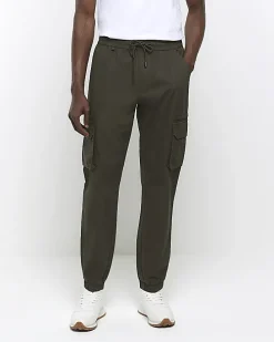 Green slim fit ripstop cargo trousers