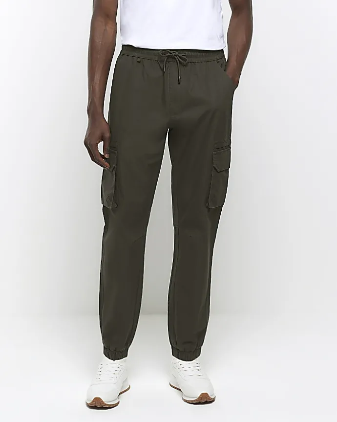 Green slim fit ripstop cargo trousers