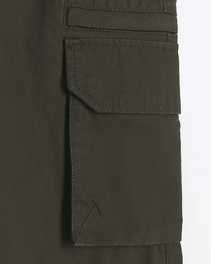 Green slim fit ripstop cargo trousers