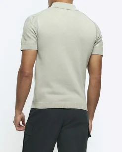 Green slim fit textured knit polo
