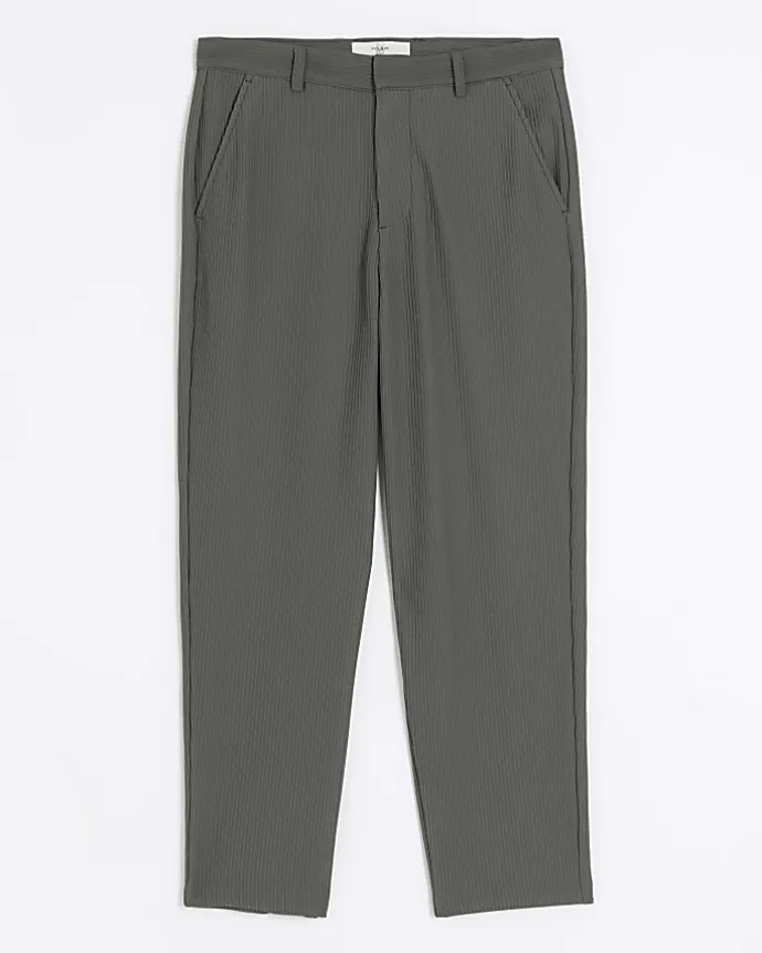 Green tapered fit plisse smart trouser