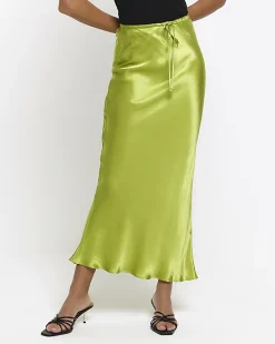 Green tie waist midi skirt