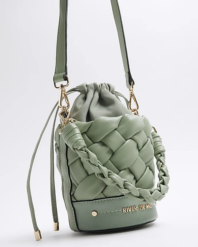 Green weave bucket cross body bag