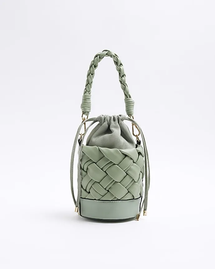 Green weave bucket cross body bag
