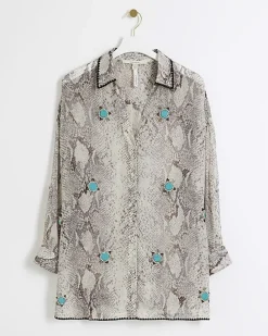 Grey animal print sheer beach shirt
