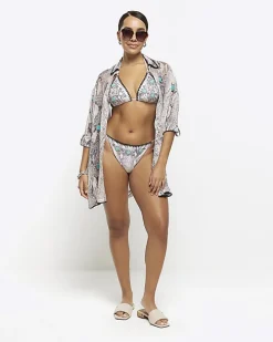 Grey animal print triangle bikini top