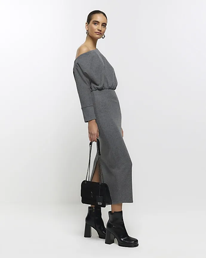 Grey asymmetric sweatshirt maxi dress