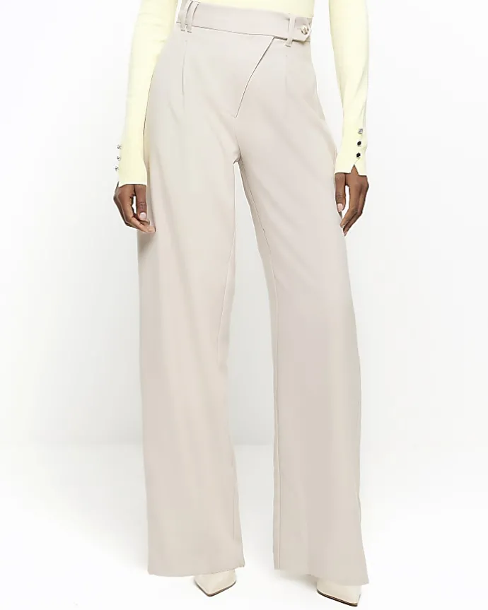 Grey asymmetric waist wide leg trousers