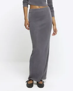 Grey Dark Pencil Jersey Maxi Skirt