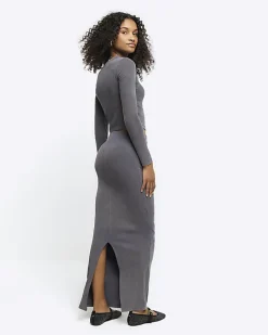 Grey Dark Pencil Jersey Maxi Skirt