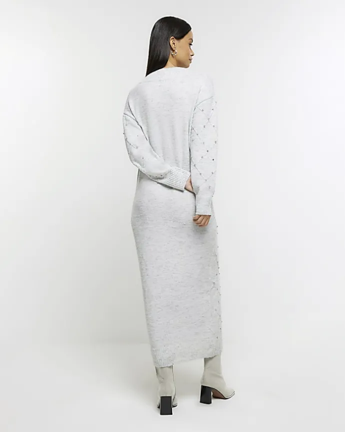 Grey diamante jumper midi dress