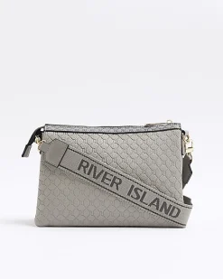 Grey embossed RI cross body bag