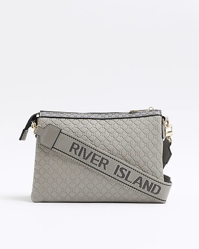 Grey embossed RI cross body bag