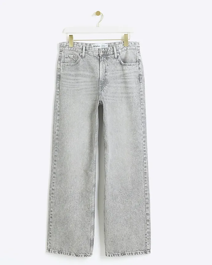 Grey high waisted relaxed straight fit jeans