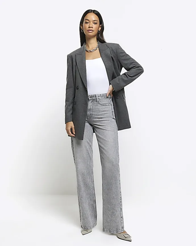 Grey high waisted relaxed straight fit jeans