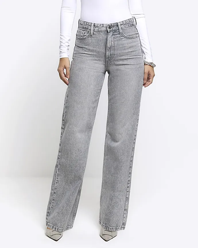 Grey high waisted relaxed straight fit jeans