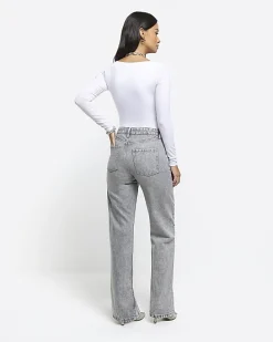 Grey high waisted relaxed straight fit jeans