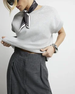 Grey high waisted wide leg trousers