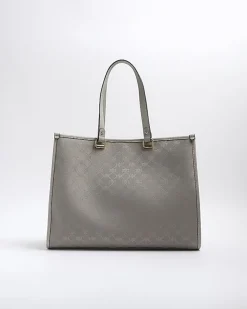 Grey jacquard monogram shopper bag