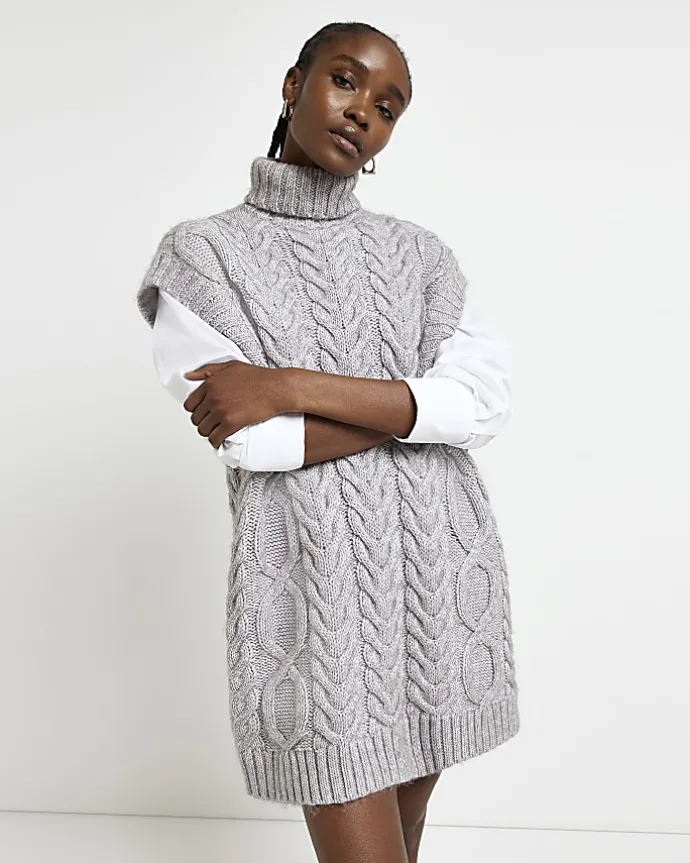 Grey jumper mini shirt dress