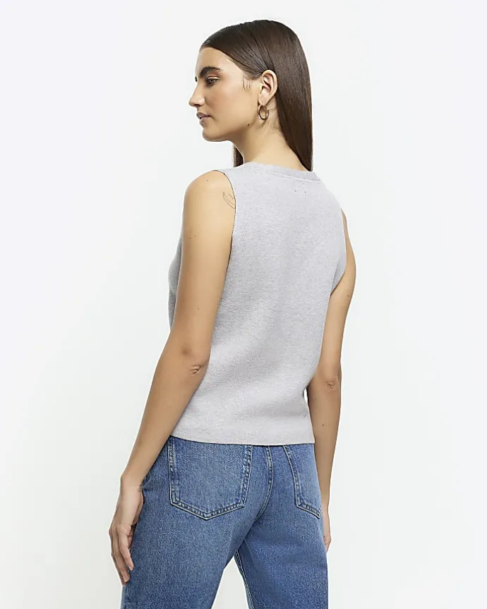 Grey knit button up waistcoat