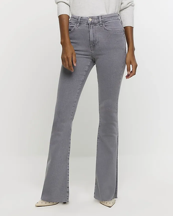 Grey mid rise tummy hold flared jeans
