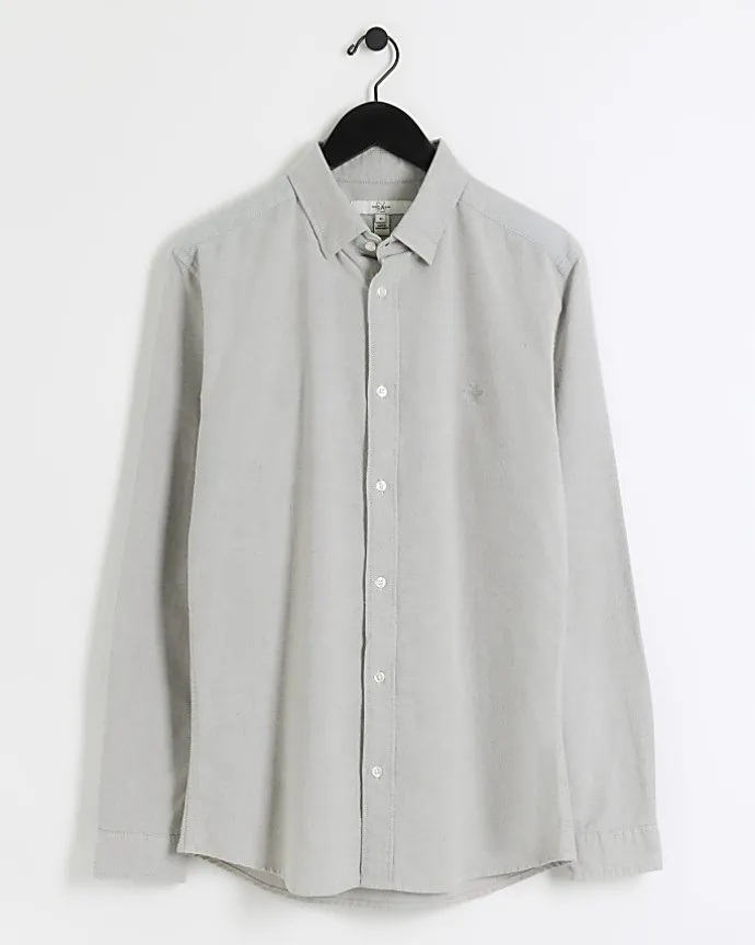 Grey muscle fit oxford smart shirt