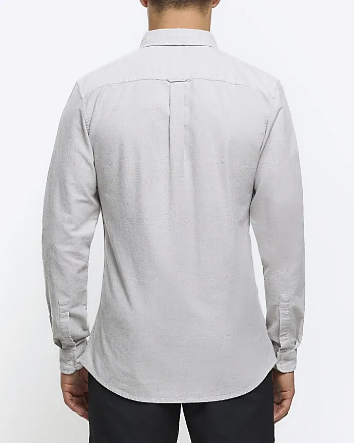 Grey muscle fit oxford smart shirt