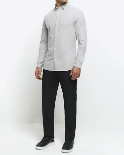 Grey muscle fit oxford smart shirt