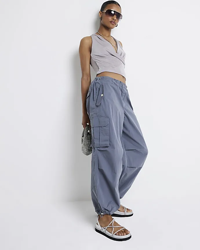 Grey parachute cargo trousers