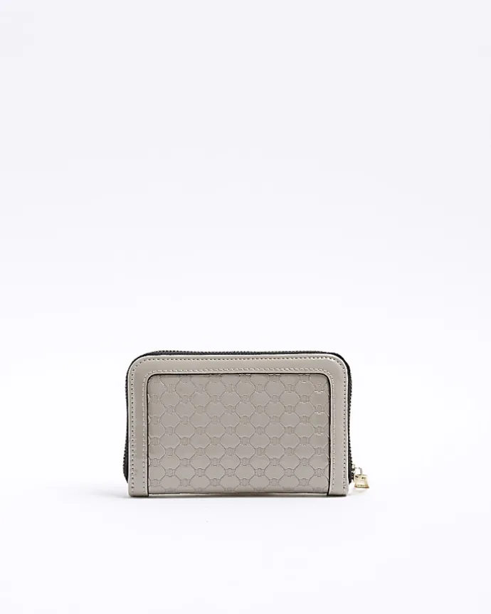 Grey patent embossed RI purse