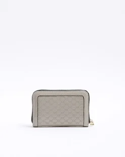 Grey patent embossed RI purse
