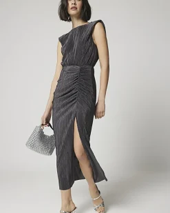 Grey plisse ruched dress