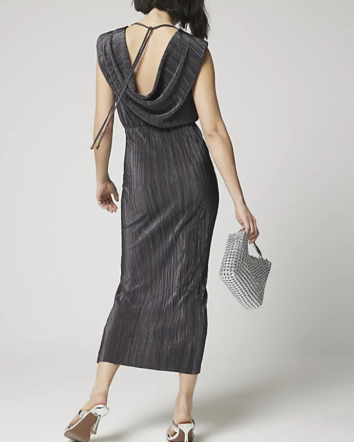 Grey plisse ruched dress