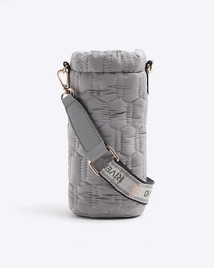 Grey quilted bottle holder bag