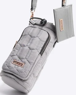 Grey quilted bottle holder bag