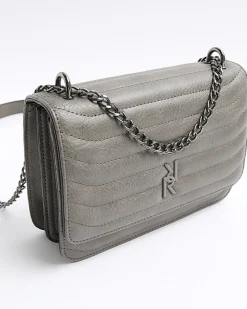 Grey quilted chain shoulder bag