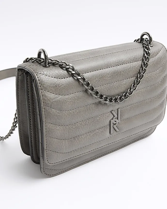 Grey quilted chain shoulder bag