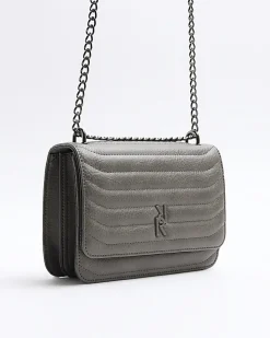 Grey quilted chain shoulder bag