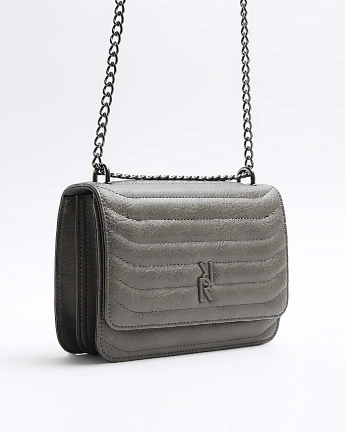Grey quilted chain shoulder bag