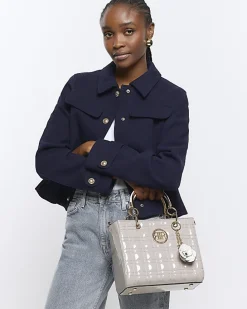Grey quilted corsage tote bag
