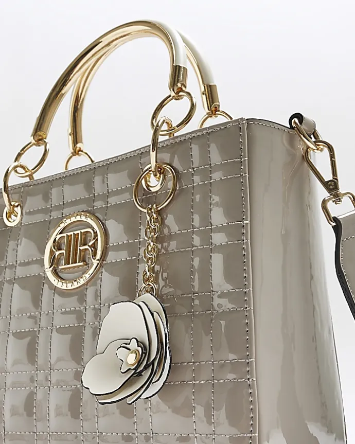 Grey quilted corsage tote bag
